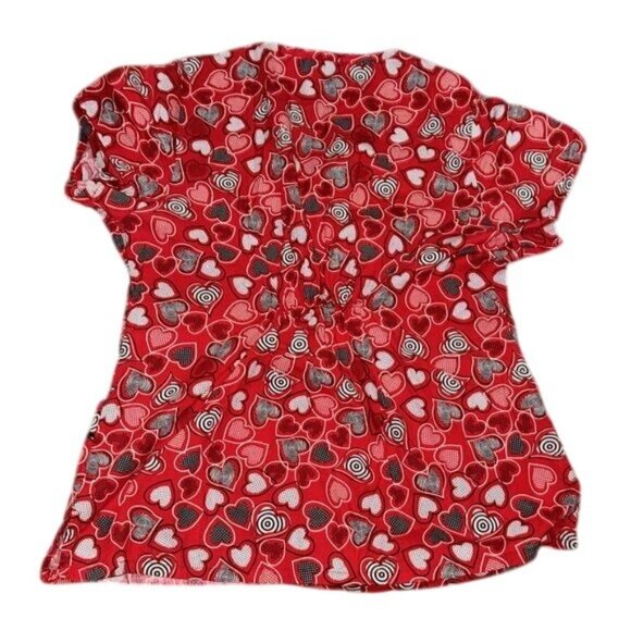 Womens Red Heart Print Scrub Top With V-Neck & Pockets By Flex Size M - Picture 3 of 6